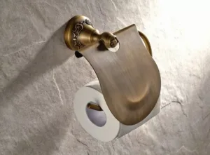 Antique Brass Wall Mount Bathroom Waterproof Toilet Paper Roll Holder 2ba421