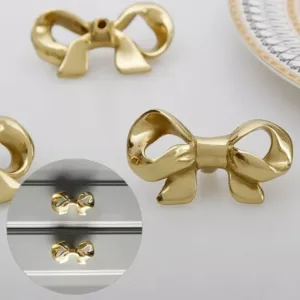 Brass Bowknot Knob Wardrobe Dresser Cabinet Drawer Dresser Pull Handle Accessory