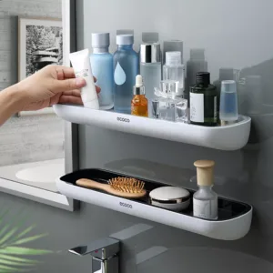 Wall-Mounted Corner Shower Adhesive Bathroom Storage Organizer Shelf Rack Holder