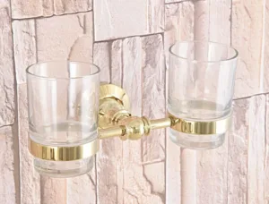 Gold Color Brass Wall Mounted Bathroom Wall Mount Toothbrush Holder Glass Cup
