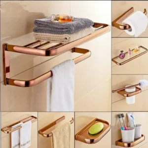 Rose Gold Bathroom Accessories Wall Mounted Towel Holder Rack Bath Hardware Set