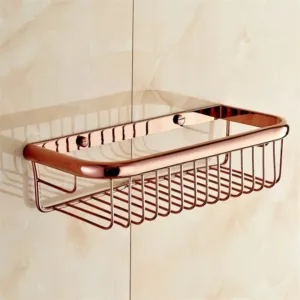 Luxury Rose Gold Wall Mounted Bathroom Accessories Shower Storage Basket Holder