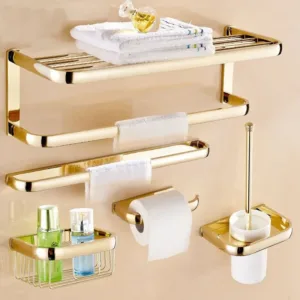 Luxury Gold Square Wall Mount Bathroom Hardware Set Bath Accessories Towel Bar