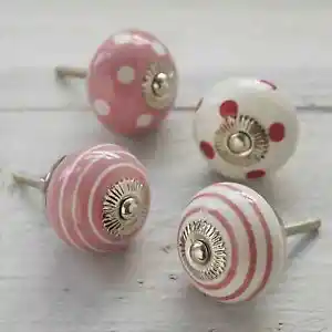 Pink Spots Stripes Ceramic Cupboard Door Knob Drawer Handle Cabinet Pull
