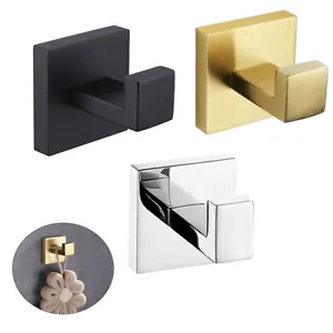 Bathroom Towel Robe Hook Holder Chrome Square Wall Mounted Stylish Modern