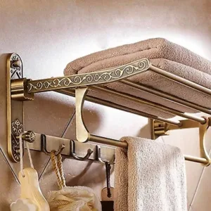 Aluminum Foldable Antique Brass Bath Towel Rack Bathroom Towel Shelf Holder