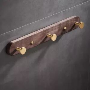 Abloh Luxury 3 Hook Robe/Towel Rack Wooden Walnut & Gold
