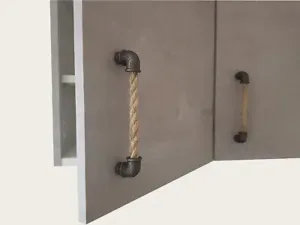 Industrial pull handle from cast iron and linen rope