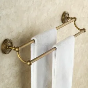 Antique Brass Towel Rail Holder Bathroom Wall Mounted Double Towel Rails Bars