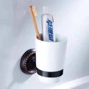 Oil Rubbed Black Brass Wall Mounted Bathroom Toothbrush Holder Single Cup