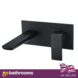 Matt Black Basin Tap & Wall Plate Wall Mounted Bathroom Sink Mixer Tap