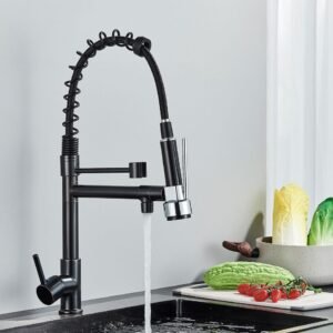 Black LED Kitchen Mixer Taps Dual Spout Pull Out Spray Head Monobloc Sink Faucet