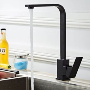 Modern Black Kitchen Sink Mixer Taps Single Lever Swivel Spout Mono Tap Faucet