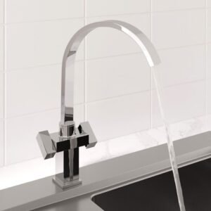 Modern Mono Kitchen Mixer Tap Square Swivel Spout Twin Controls Chrome Faucet