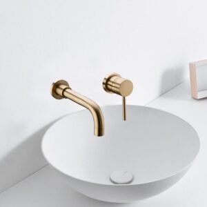 Brass Wall Mounted Swivel Spout Sink Faucet Basin Mixer Taps Brushed Gold UK