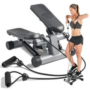 Sunny Health & Fitness Mini Steppers for Exercise at Home, Stair Step Workout Machine with Resistance Bands, Full Body Cardio Equipment