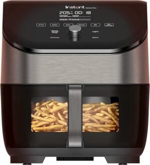 Instant Vortex OdourErase Digital Air Fryer with Single ClearCook Drawer and 6 Smart Programmes - Air Fry, Bake, Roast, Grill, Dehydrate, Reheat, Large Capacity, Stainless Steel - 5.7L, Black - 1700W