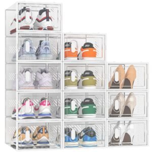 SIMPDIY Shoe Box,12 pcs Shoe Storage Boxes Clear Plastic Stackable, Shoe Organizer Containers with Lids for Women/Men