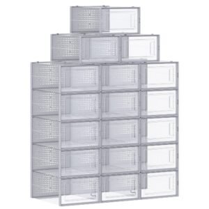 SONGMICS Shoe Boxes, Pack of 18 Stackable Shoe Storage Organisers, Foldable and Versatile for Sneakers, Fit up to UK Size 11, Transparent and Grey LSP006G18