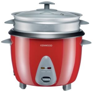 KENWOOD 2-in-1 Rice Cooker 1.8L 10-Cups Rice with Food Steamer Basket, Non-Stick Cooking Pot, Temepered Glass Lid, Warm/Cook Lights, Spatula Holder, Detachable Cord RCM44.000RD Red