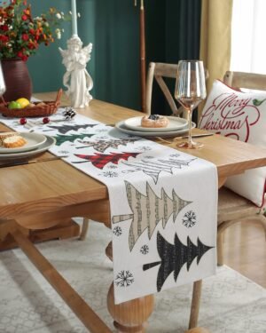 BUBOLIVE Christmas Table Runner 72 Inches Long Christmas Trees Merry Xmas Table Runner for Christmas Decoration Seasonal Winter Holiday Family Dinner Christmas Table Decoration 13 x 72 Inch